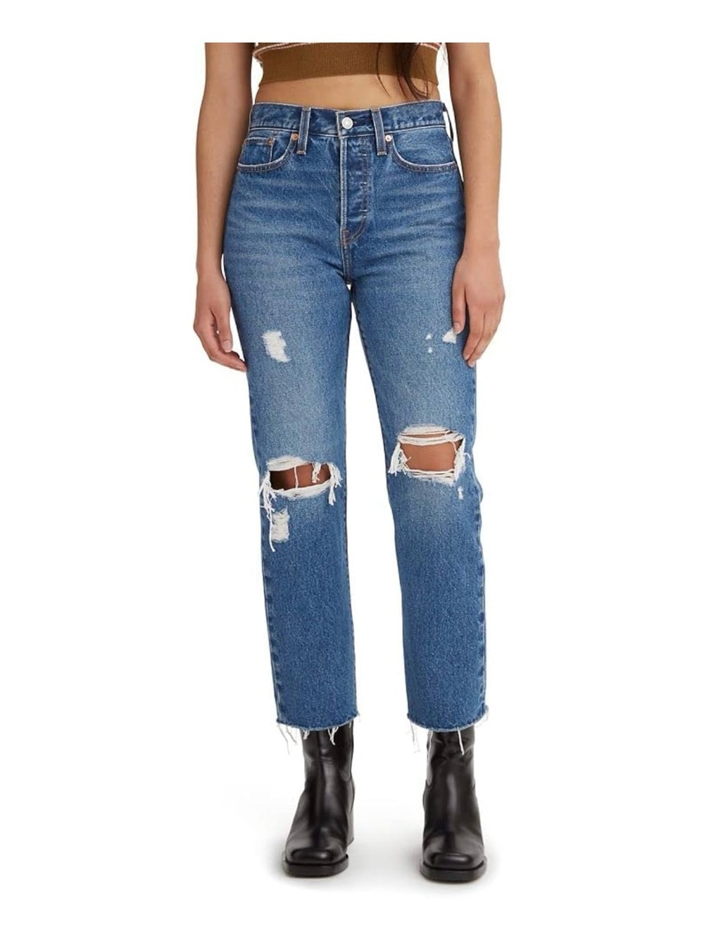 Levi's Women's Distressed Mid-Blue Wedgie Straight Leg Jeans 29x28